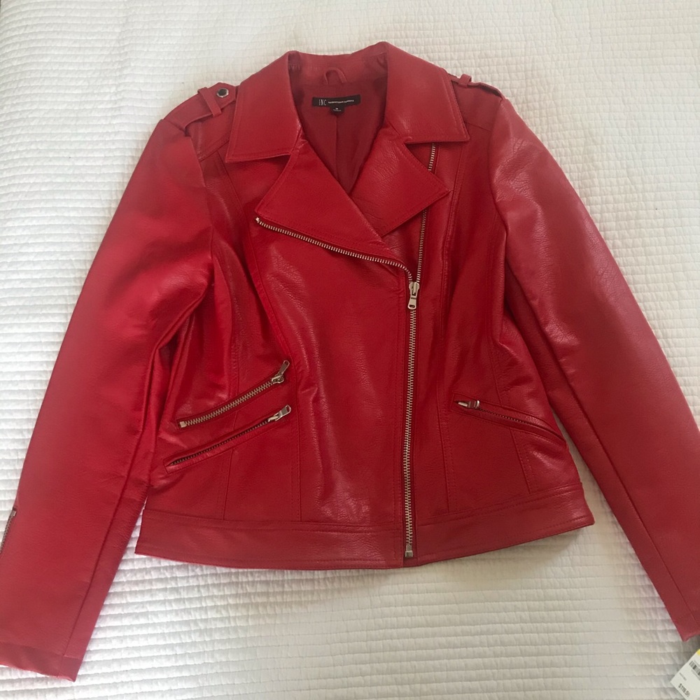 Real/Cherry Red Faux Leather Jacket INC, medium